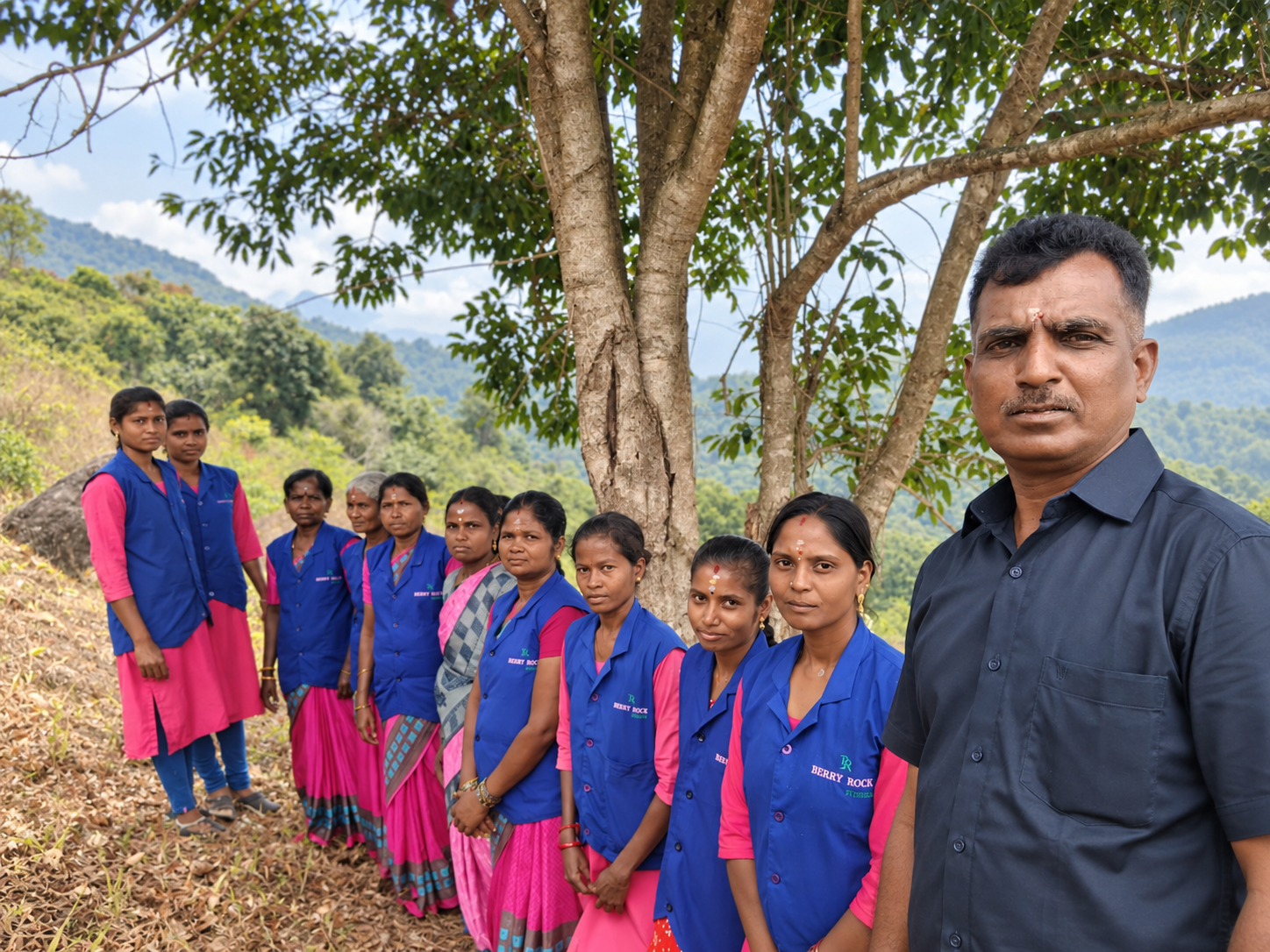 Kotagiri team harvesting ripe blueberries into fresh field lugs