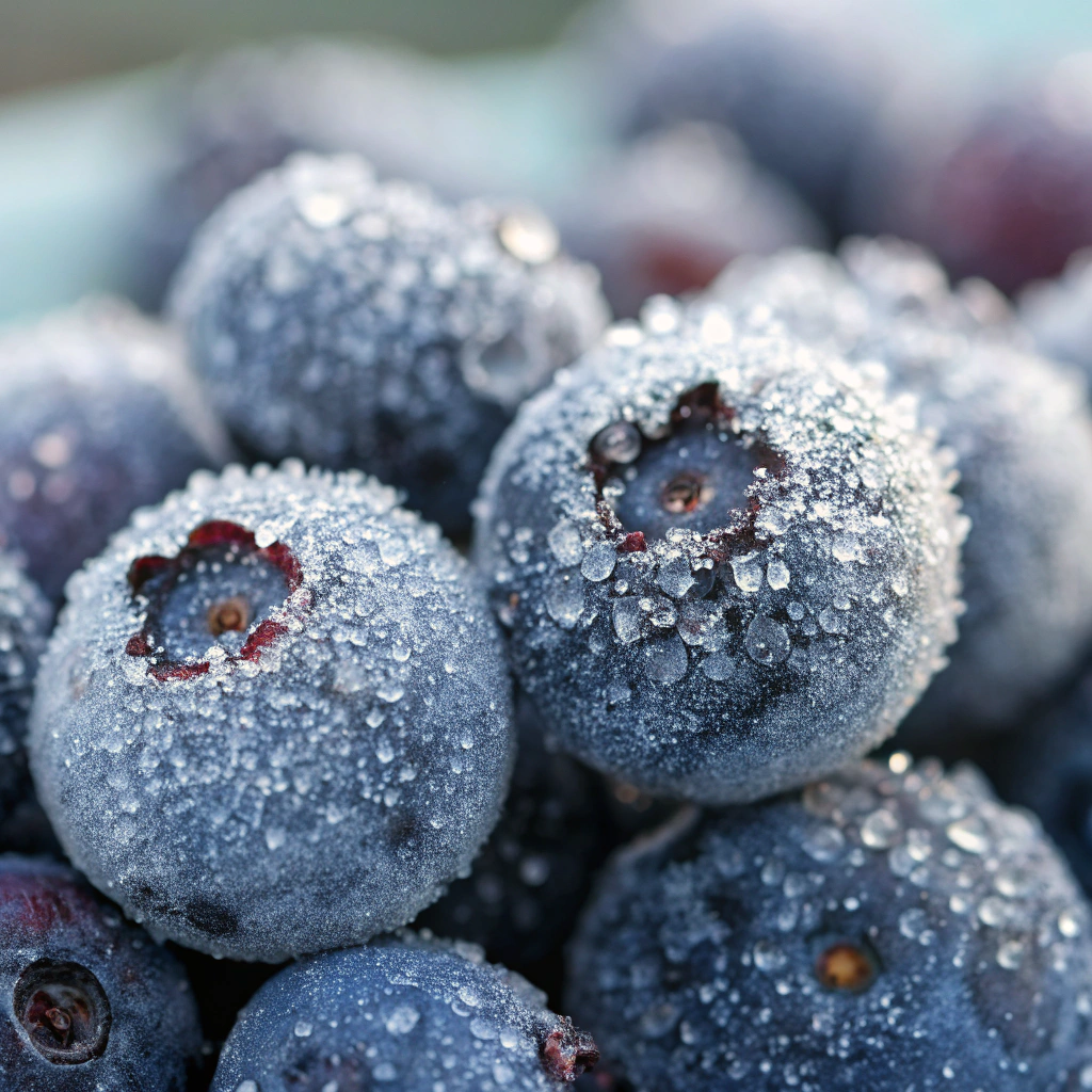 Macro detail of freshly picked blueberries displaying white natural bloom