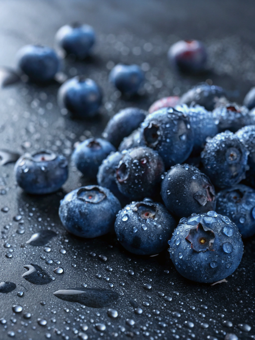 Blueberry cluster showing berries in various stages of ripening